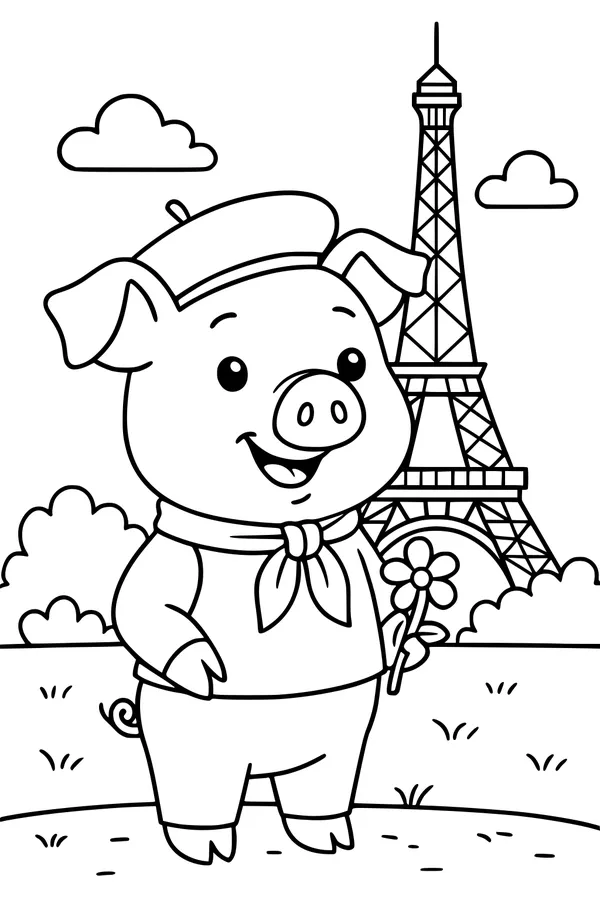 Piggy in Paris with a Flower