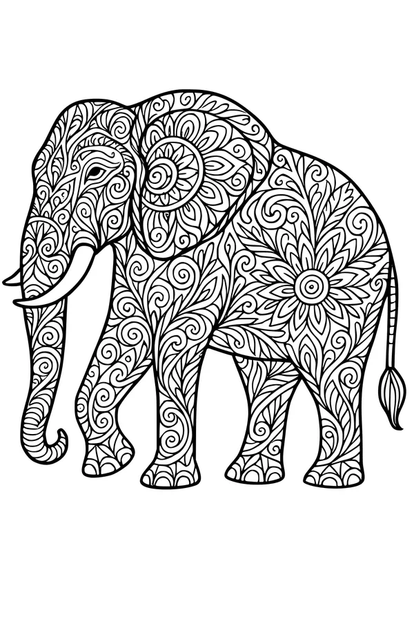 Swirly Elephant in the Flower Jungle