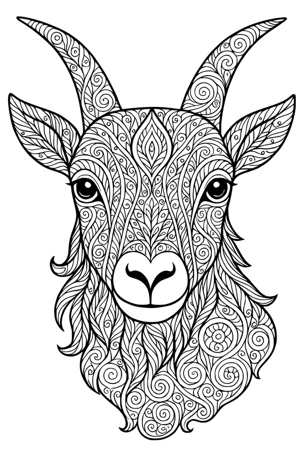 Spiral-Horned Goat With Swirly Fur