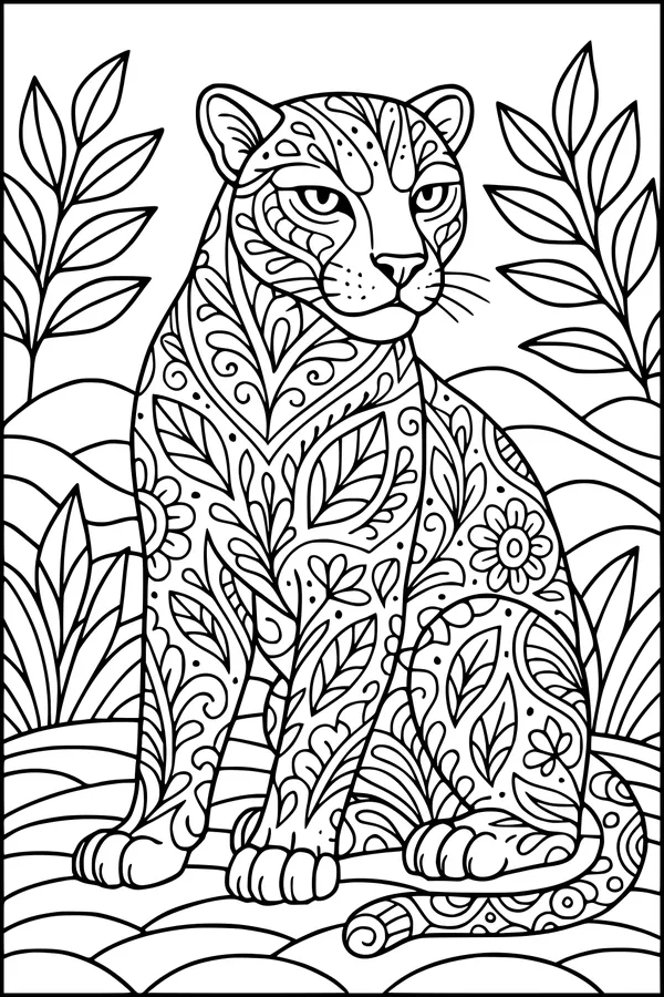 Panther Pause Among the Jungle Leaves