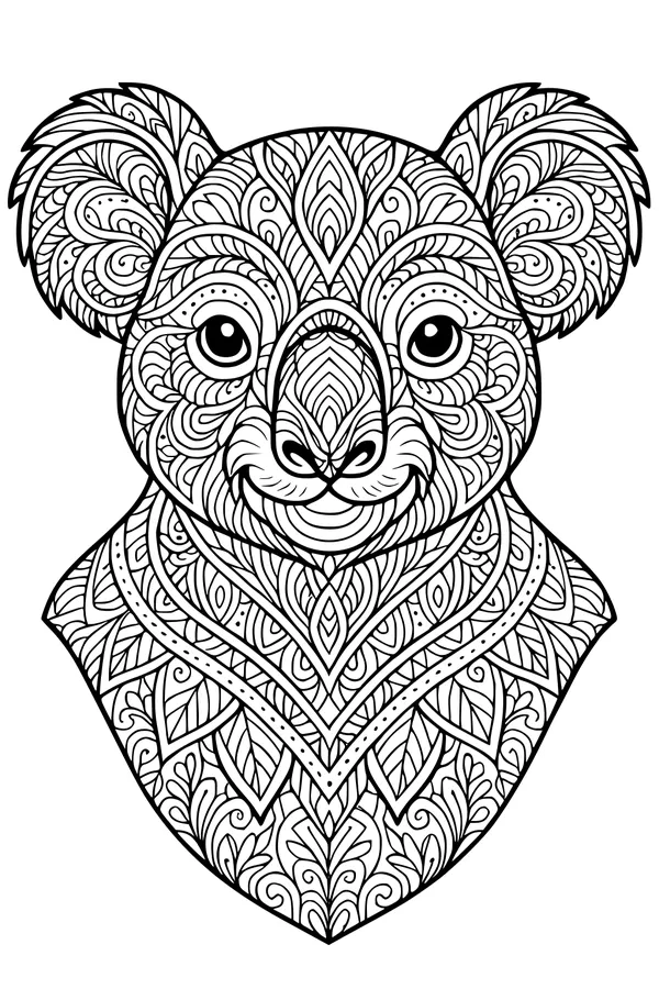 Koala Portrait with Swirly Patterns