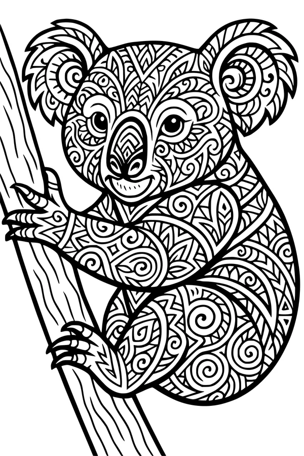 Swirly Koala Hugs the Tall Tree