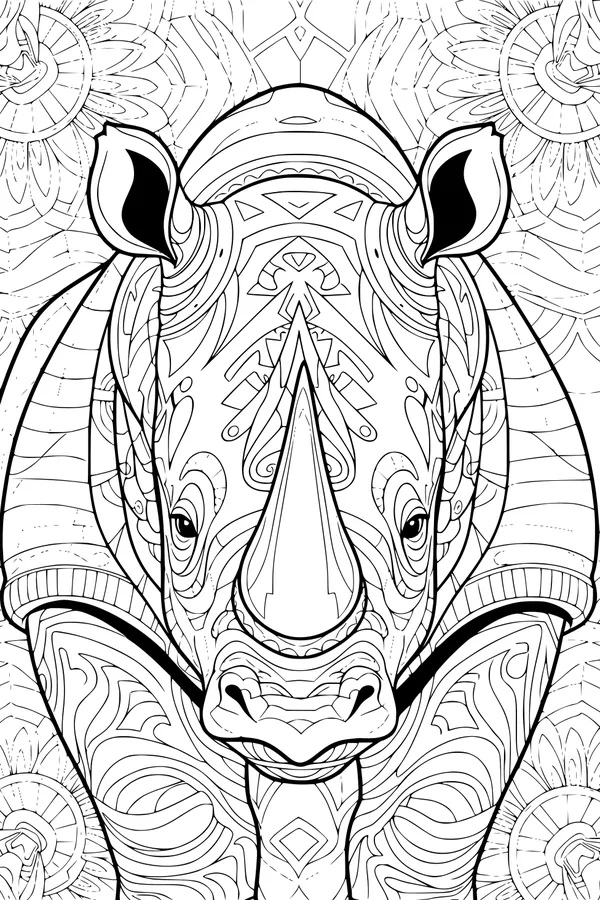 Mandala Rhino in the Flower Garden