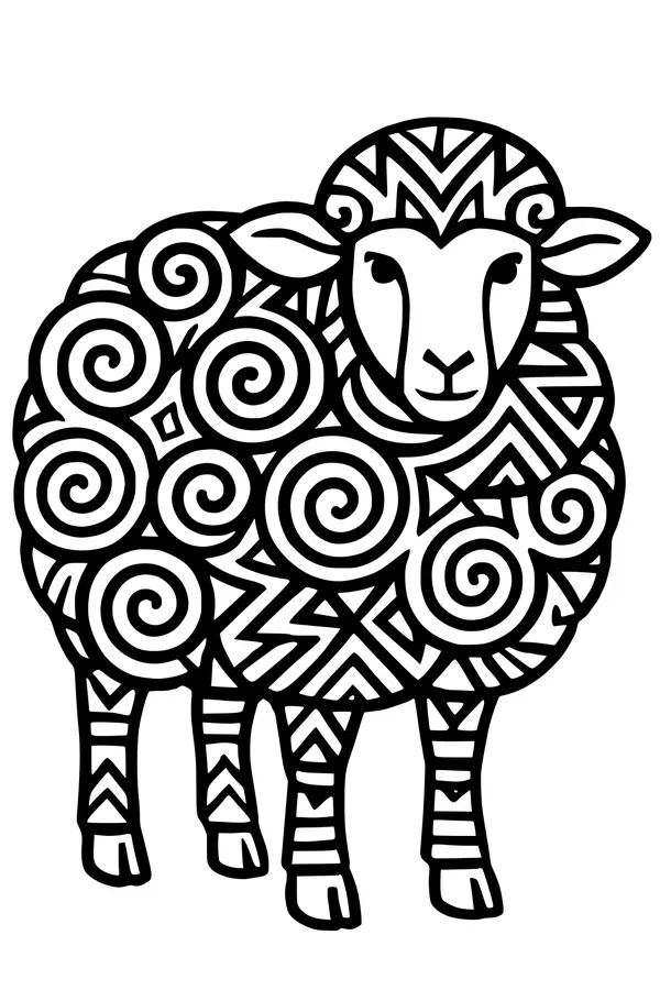 Swirly Woolly Sheep in the Meadow