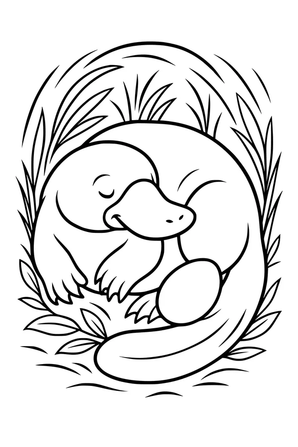 Sleepy Platypus in a Leafy Nest