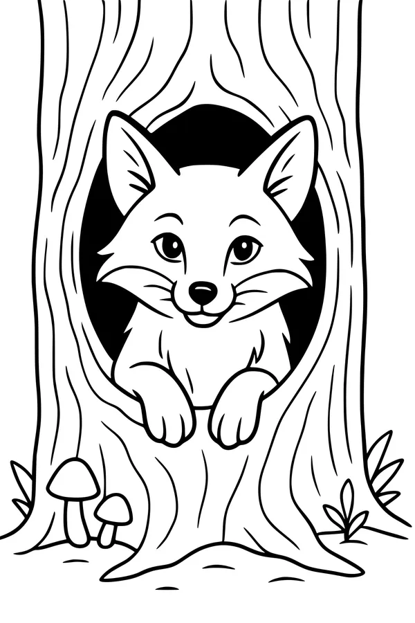 Peekaboo Fox in the Hollow Tree