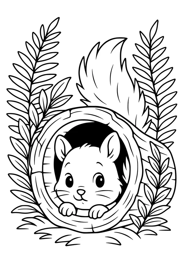 Peekaboo Squirrel in the Leafy Log