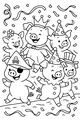 Pig Parade Party With Hats and Confetti
