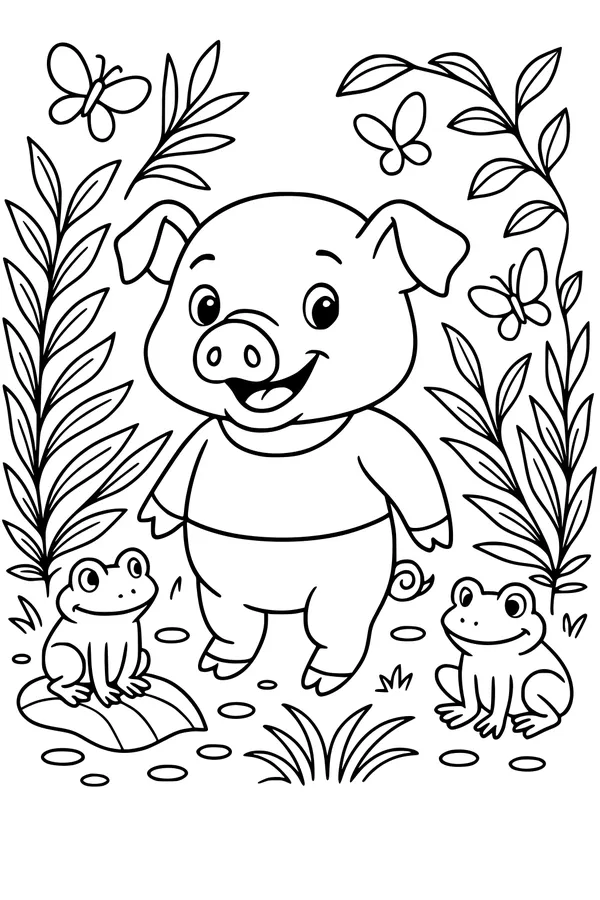 Piglet and Froggy Friends in the Garden