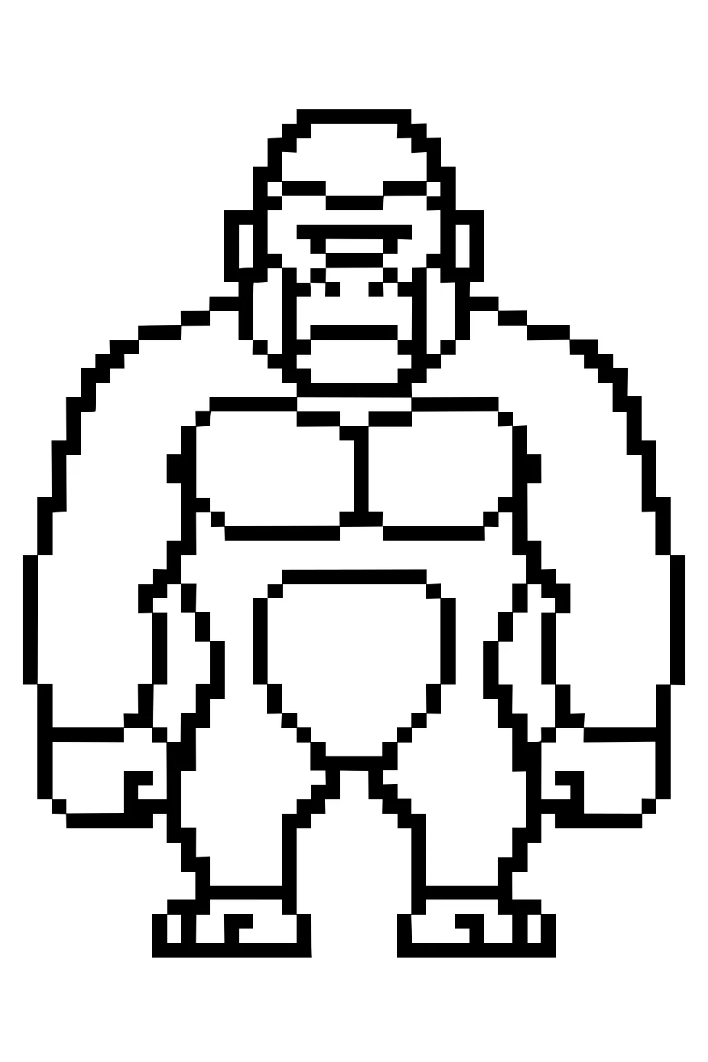 Pixel art gorilla standing upright facing forward, with blocky arms, legs, and a square face.