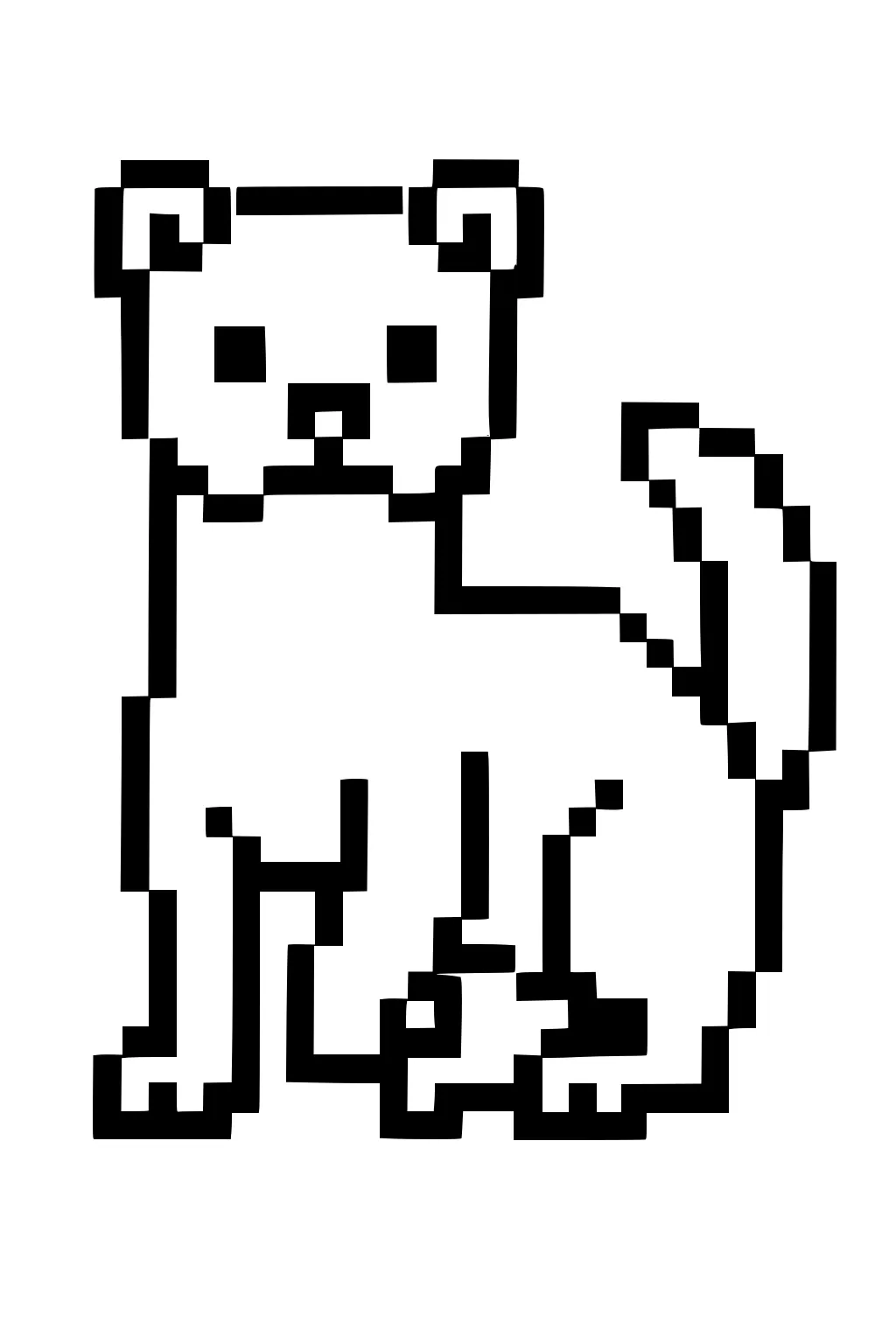 Pixelated weasel sitting upright with blocky tail, square ears, and dark eyes on a plain white background.