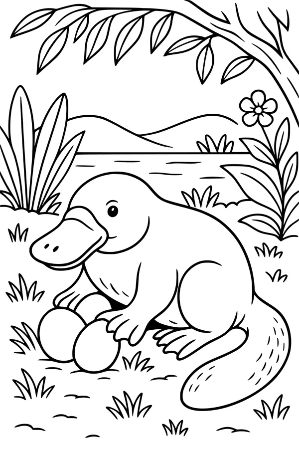 Platypus Mama and Her Riverbank Eggs
