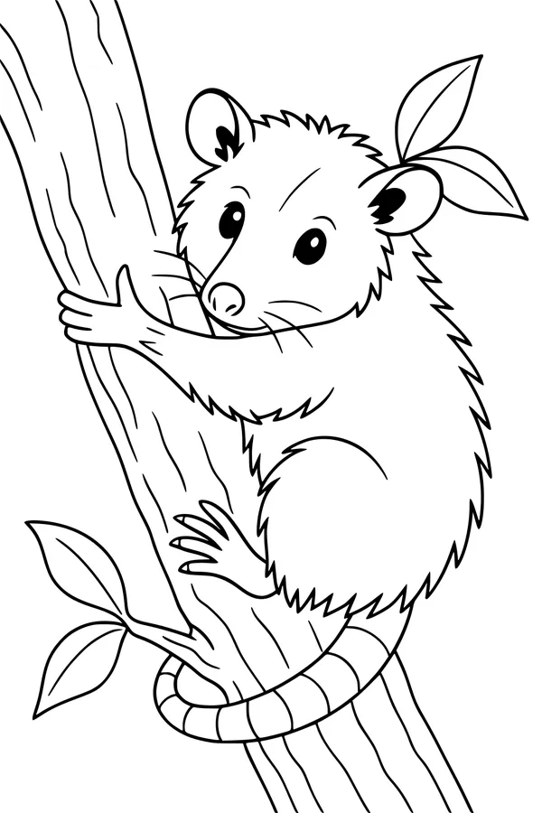 Little Opossum Climbing High in the Tree