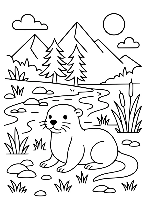 Sunny Riverbank with a Playful Otter