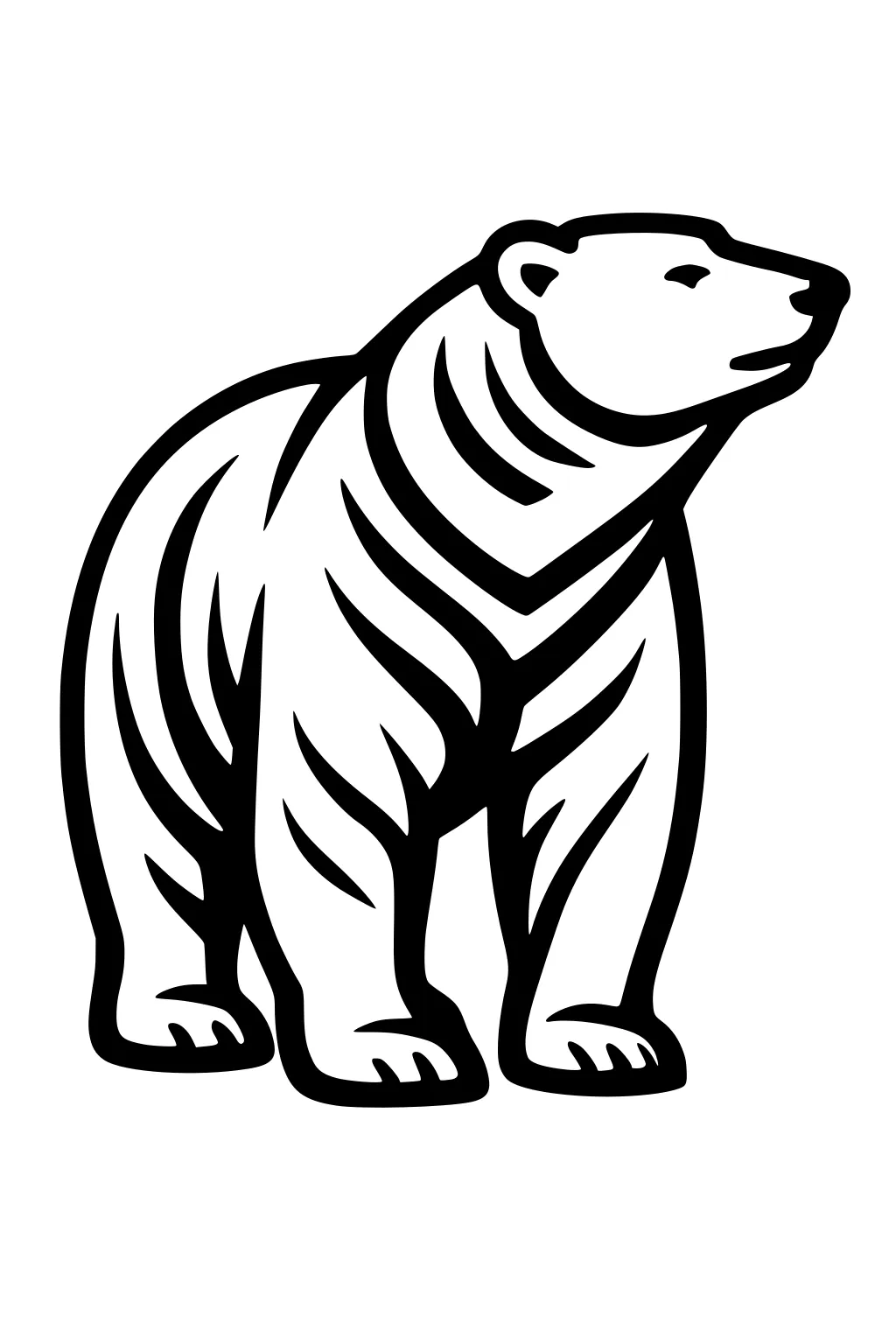 Polar bear drawn in bold black lines, standing upright on all four legs with head turned slightly to the right.