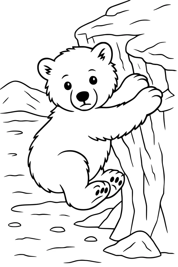 Polar Bear Cub Climbs the Rocky Ice
