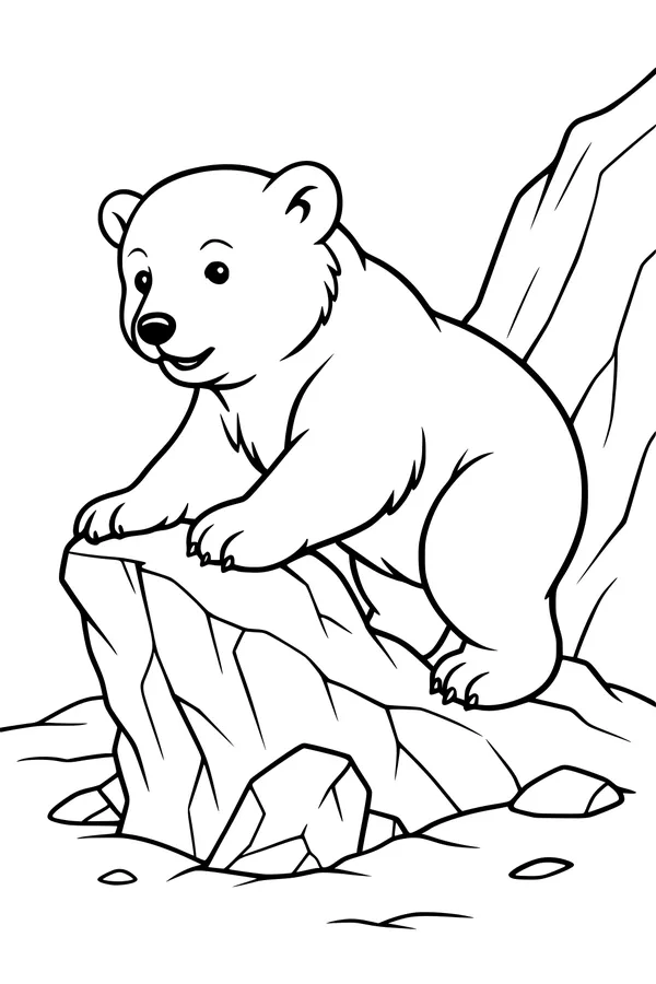 Little Polar Bear on Rocky Cliffs