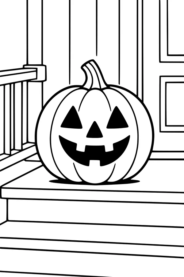 Porch Pumpkin With Friendly Grin