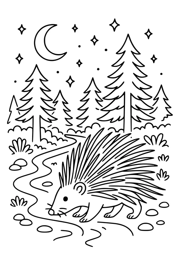 Porcupine’s Moonlit Forest Walk