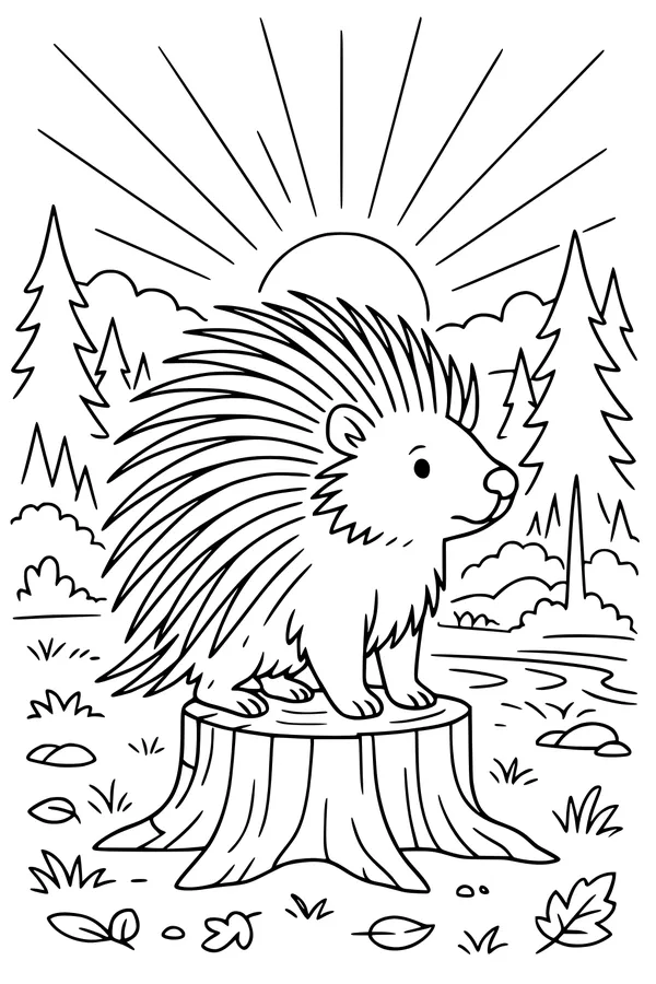 Porcupine and the Morning Forest Sun