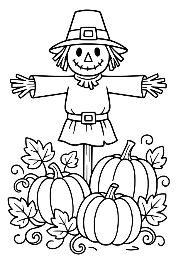 Smiley Scarecrow in the Pumpkin Patch