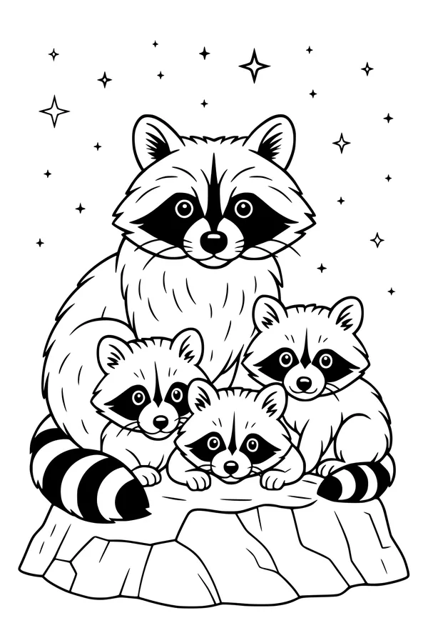 Midnight Raccoons On Their Secret Stump