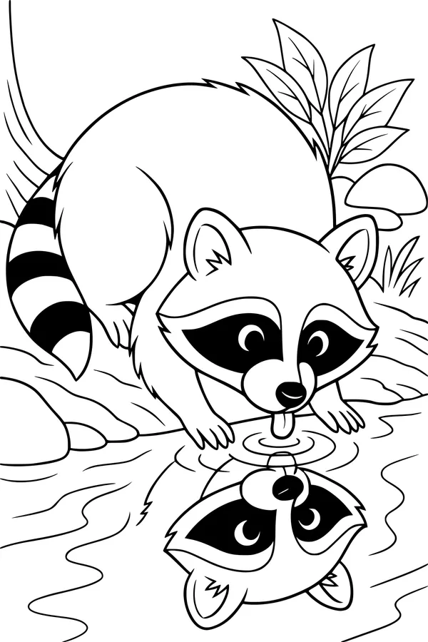 Thirsty Raccoon by the Quiet Stream