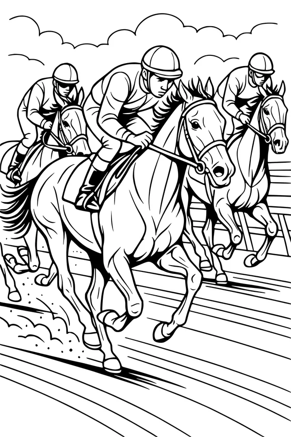 Galloping Horses at the Finish Line