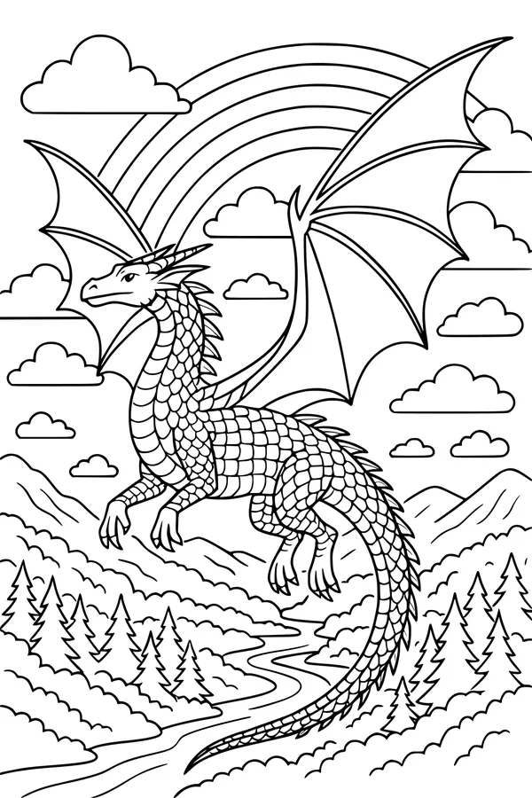Rainbow Sky Dragon Over Pine Valleys