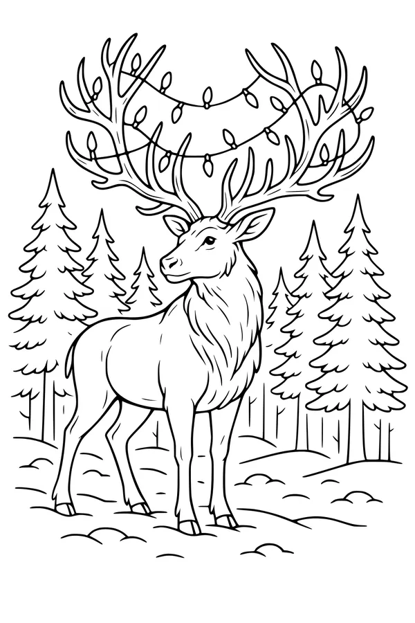 Reindeer Lights in the Pine Forest