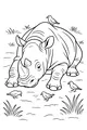 Friendly Rhino and Feathered Pals Resting