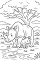 A Rhino Family by the Water's Edge