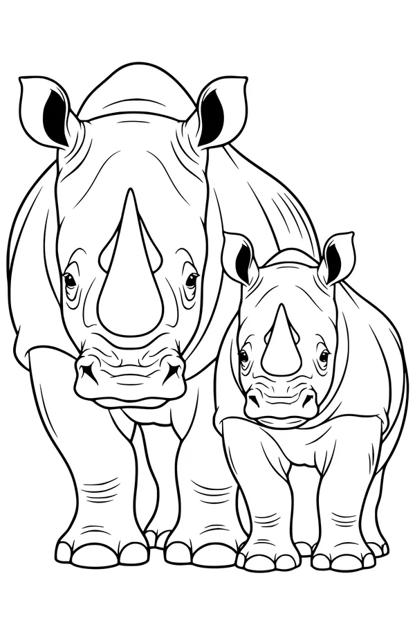 Big Rhino and Her Little Walking Buddy