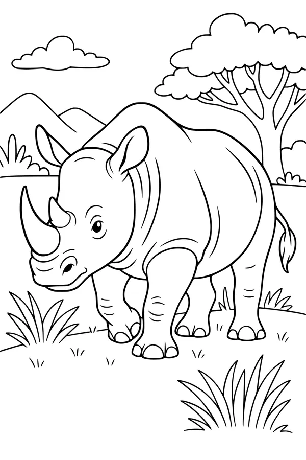 Rhino Walks Through the Sunny Savannah