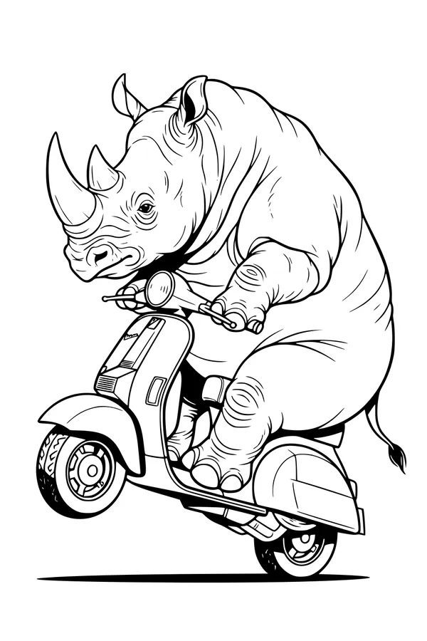 Rhino Pops A Wheelie on a Scooter