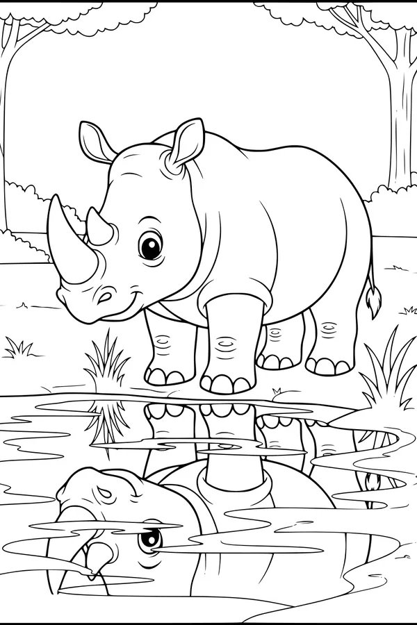 Rhino Smiles by the Shimmering Pond