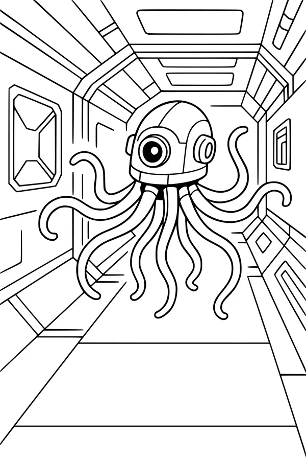 Robo-Octo Patrols the Star Hallway