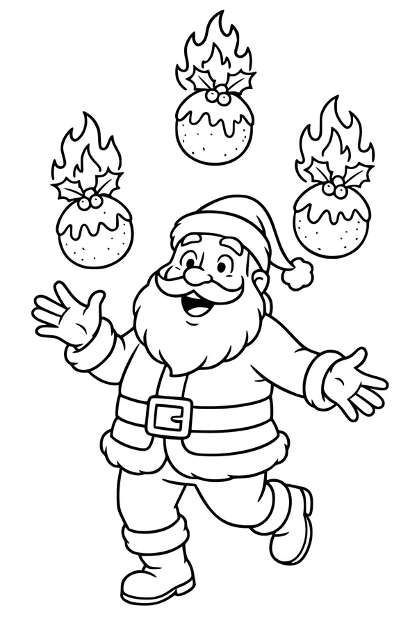 Santa Juggles Flaming Puddings
