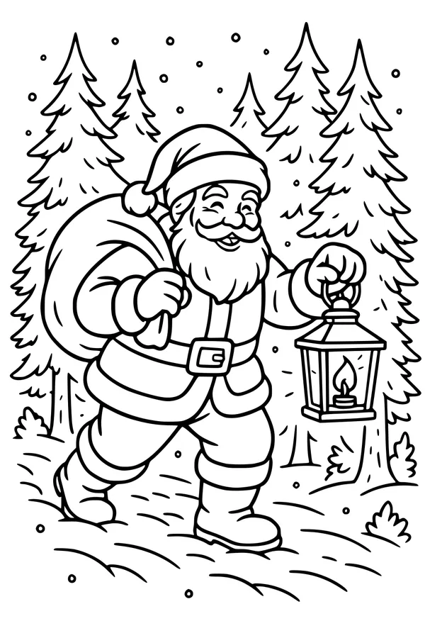 Santa's Lantern Through Snowy Pines