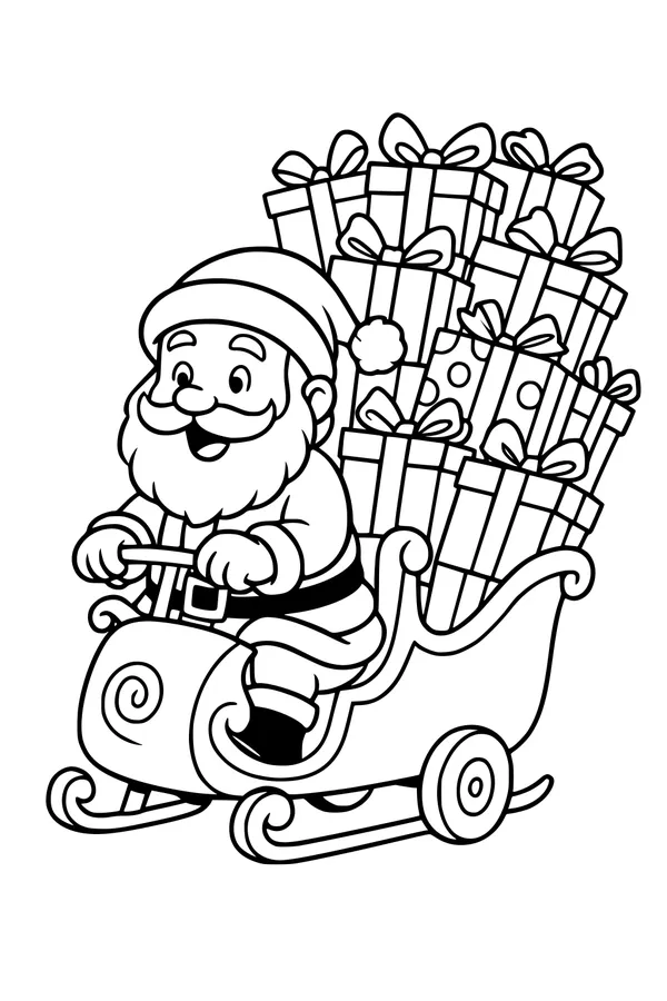 Santa Zooms With Towering Presents