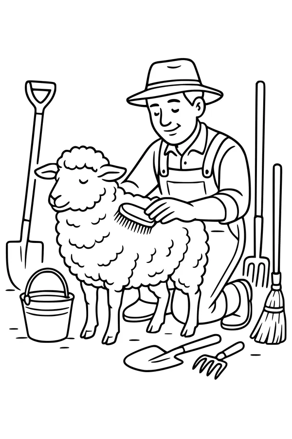 Farmer Ben Brushes Wooly the Sheep