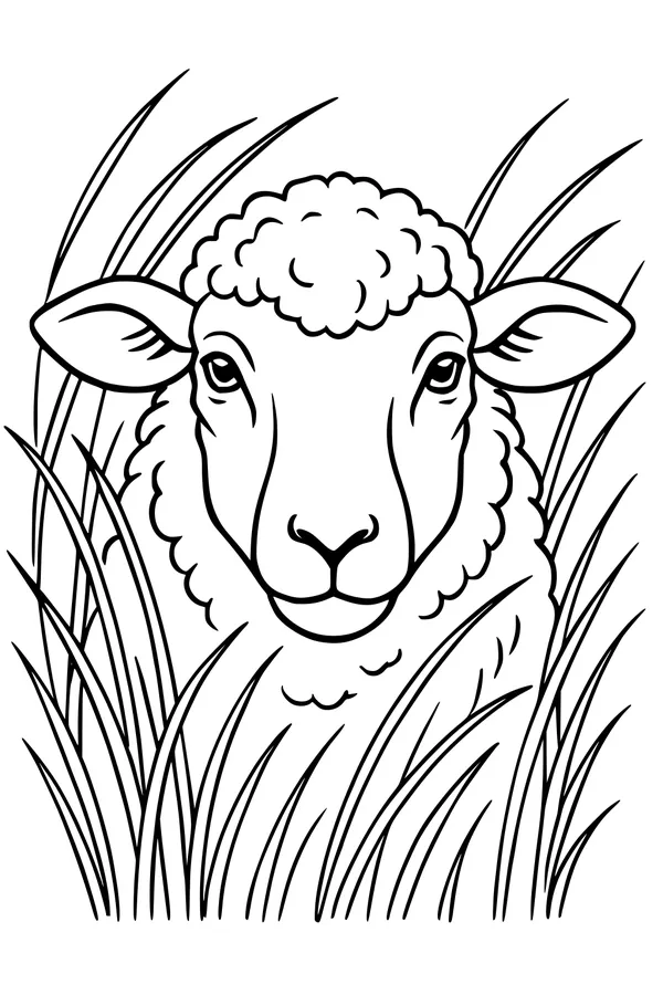 Fluffy Sheep Peeks Through Tall Meadow Grass