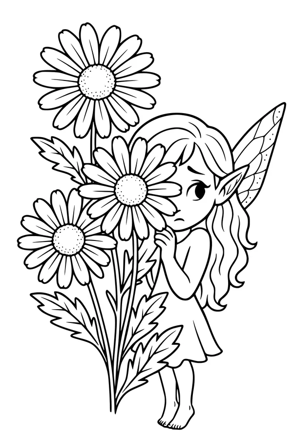Shy Fairy Behind the Daisies