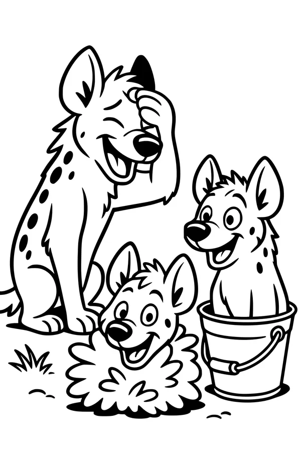 Three Silly Hyenas and a Bucket