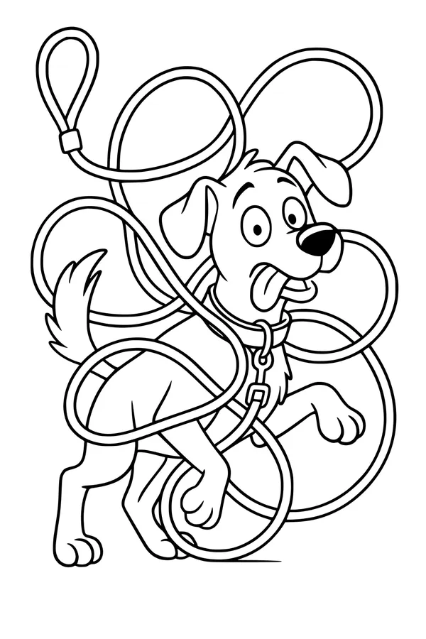 Silly Pup With a Tangled Leash