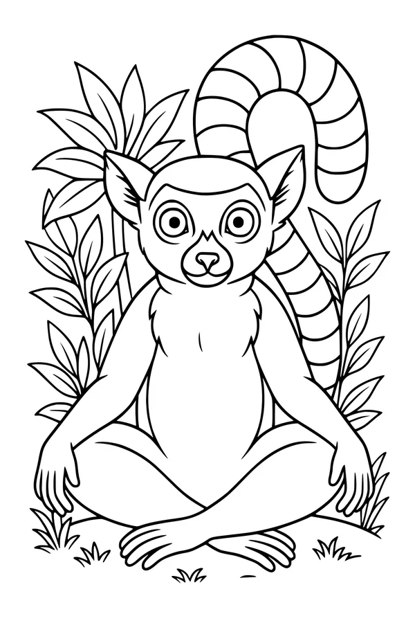 Ringtail Lemur in the Tall Green Leaves