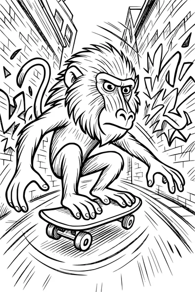 Baboon Takes on the Skate Park Streets