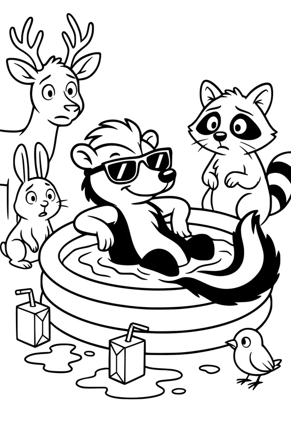 Skunk Chills in the Pool with Friends