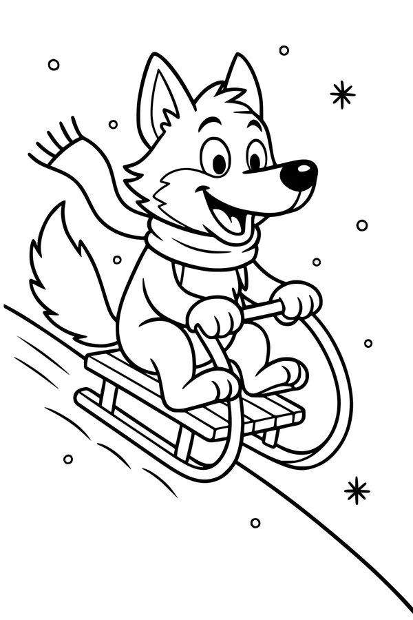 Sledding Wolf Whooshes Downhill