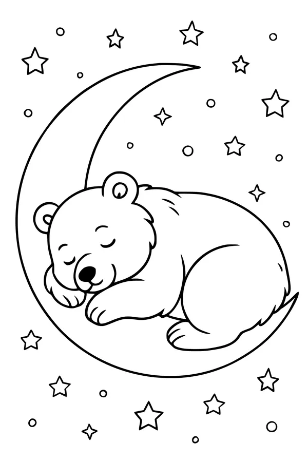 Sleepy Bear Dreams on the Crescent Moon